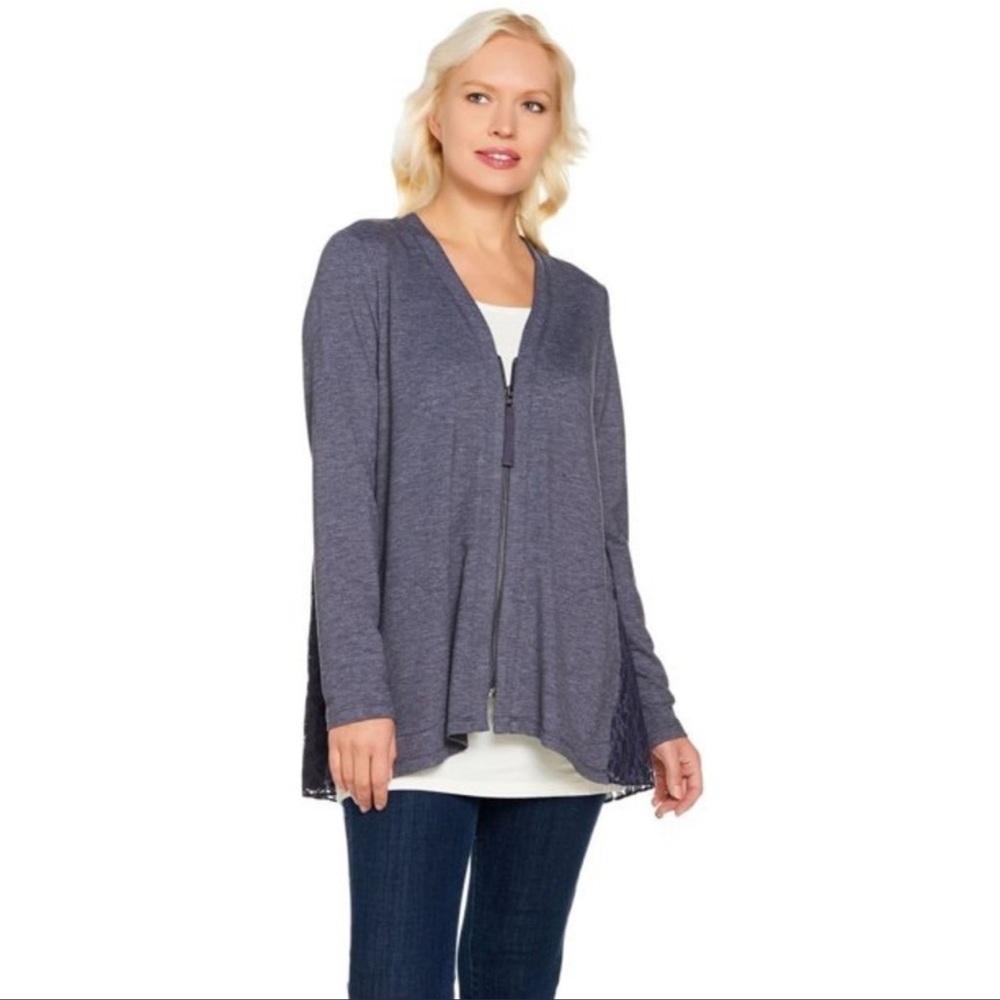 LOGO Lounge Lace Back Zip Front Cardigan szL